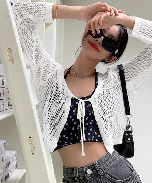 Miniministore（ミニミニストア）の「カーディガン長袖 レディース ショート丈（カーディガン/ボレロ・レディース・ブラック/ライトブルー/ミント/ベージュ/ホワイト・FREE）」の6枚目の写真