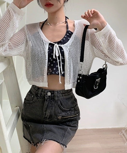 Miniministore（ミニミニストア）の「カーディガン長袖 レディース ショート丈（カーディガン/ボレロ・レディース・ブラック/ライトブルー/ミント/ベージュ/ホワイト・FREE）」の7枚目の写真