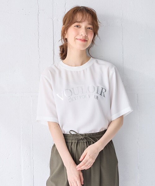 ANY(エニィ)の「【WEB限定】ジョーゼットロゴ半袖Tシャツ(Tシャツ/カットソー・レディース・ブラック系/サックスブルー系/ホワイト系/グレー系・F)」の1枚目の写真