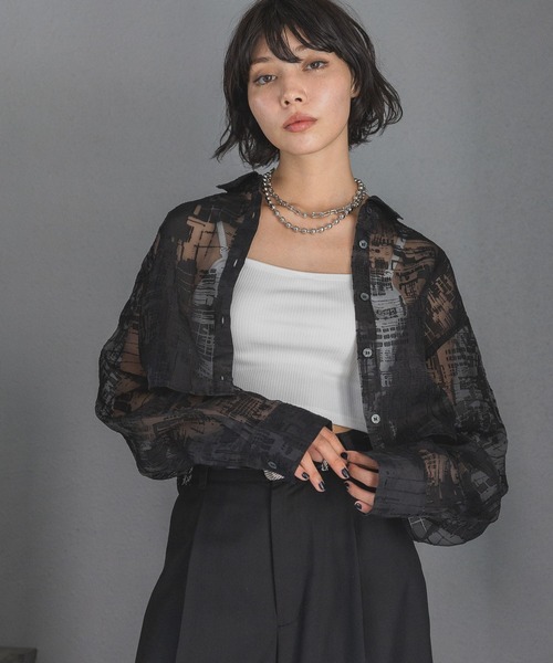 PAGEBOY（ページボーイ）の「ガラシアーショートロングスリーブシャツ（シャツ/ブラウス・レディース・オフホワイト/ブラック・FREE）」の2枚目の写真