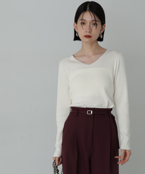 N.(N. Natural Beauty Basic)(エヌエヌナチュラルビューティーベーシック)の「◆◇総針Vネック長袖ニット(ニット/セーター・レディース・オフホワイト/ブラック/ライトグリーン/ライラック・MEDIUM)」の16枚目の写真