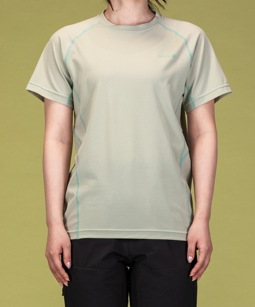 phenix outdoor(フェニックスアウトドア)の「phenix OUTDOOR(フェニックスアウトドア) レディース ライン柄 クルーネック半袖Tシャツ (吸水速乾 / 抗菌防臭)(Tシャツ/カットソー・レディース・マジェンタ/ピンク/ライトグリーン・M/L)」の1枚目の写真