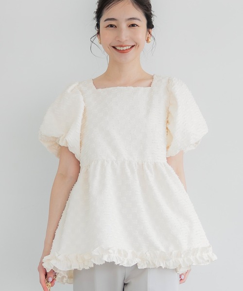 coca(coca)(コカ)の「ジャカードホイップフリルバルーン袖ブラウス(シャツ/ブラウス・レディース・アイボリー/ブラック・M/L)」の1枚目の写真