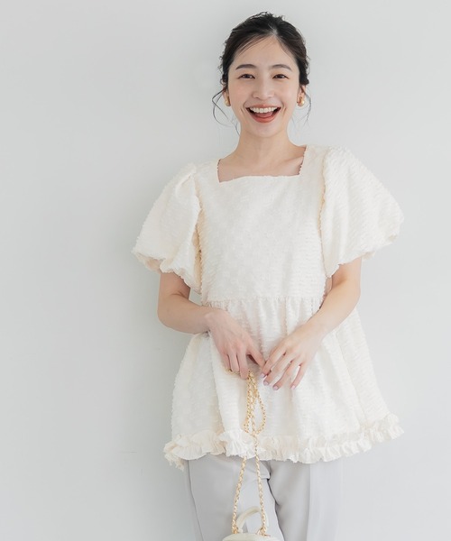coca(coca)(コカ)の「ジャカードホイップフリルバルーン袖ブラウス(シャツ/ブラウス・レディース・アイボリー/ブラック・M/L)」の8枚目の写真