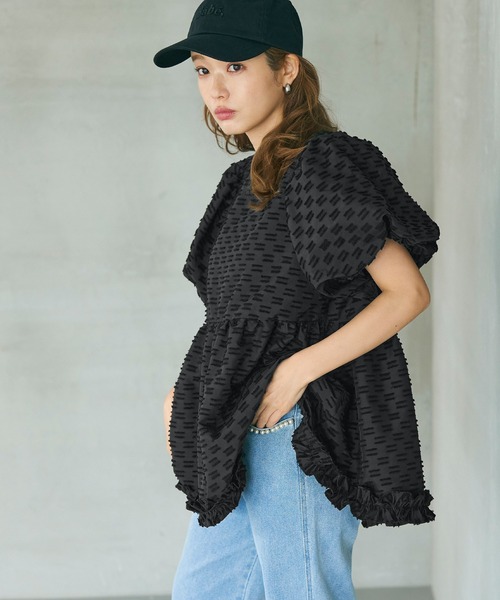 coca(coca)(コカ)の「ジャカードホイップフリルバルーン袖ブラウス(シャツ/ブラウス・レディース・アイボリー/ブラック・M/L)」の5枚目の写真