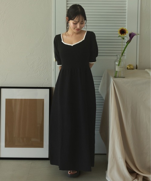 fupel(フぺル)の「puff sleeve flare color schematic knit onepiece / パフスリーブフレア配色ニットワンピース(ワンピース・レディース・ベージュ/ブラック・FREE)」の11枚目の写真