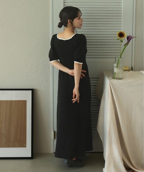 fupel(フぺル)の「puff sleeve flare color schematic knit onepiece / パフスリーブフレア配色ニットワンピース(ワンピース・レディース・ベージュ/ブラック・FREE)」の12枚目の写真