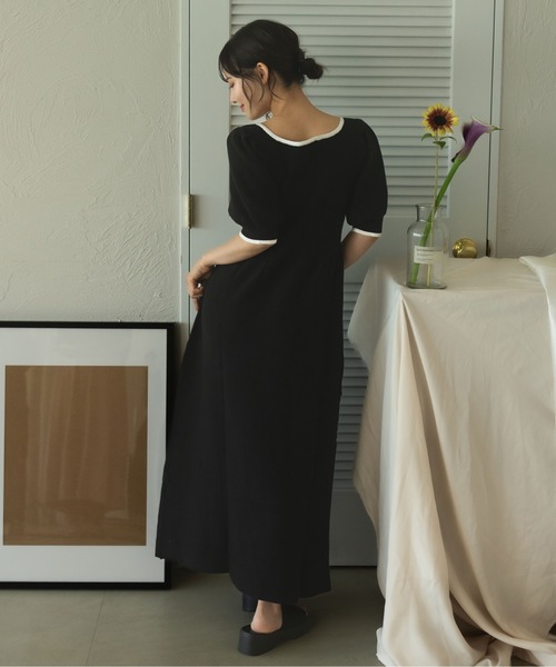 fupel(フぺル)の「puff sleeve flare color schematic knit onepiece / パフスリーブフレア配色ニットワンピース(ワンピース・レディース・ベージュ/ブラック・FREE)」の13枚目の写真