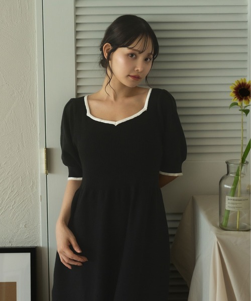 fupel(フぺル)の「puff sleeve flare color schematic knit onepiece / パフスリーブフレア配色ニットワンピース(ワンピース・レディース・ベージュ/ブラック・FREE)」の15枚目の写真