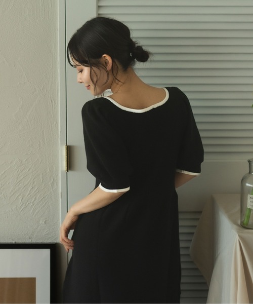 fupel(フぺル)の「puff sleeve flare color schematic knit onepiece / パフスリーブフレア配色ニットワンピース(ワンピース・レディース・ベージュ/ブラック・FREE)」の16枚目の写真