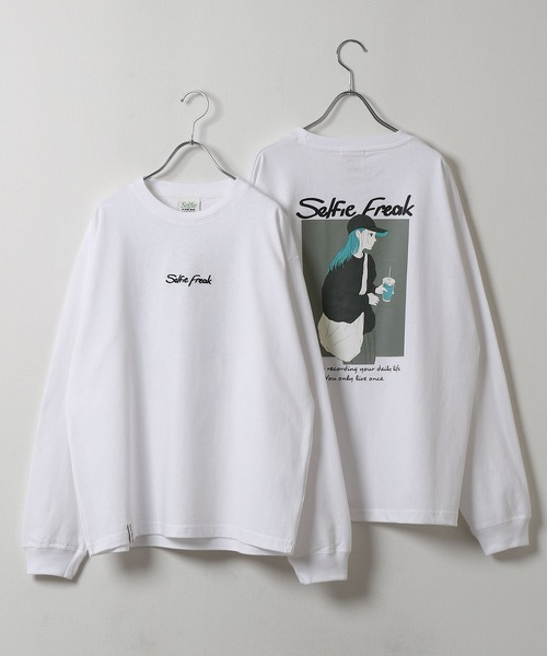 セール】【Selfie freak】 イラスト バックプリント セルフィーガール