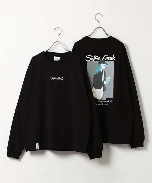 セール】【Selfie freak】 イラスト バックプリント セルフィーガール