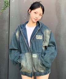 ※WEB限定 / ブリーチ加工 / デニムジップパーカー / sqnz washed denim jacket