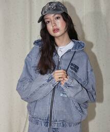 ※WEB限定 / ブリーチ加工 / デニムジップパーカー / sqnz washed denim jacket