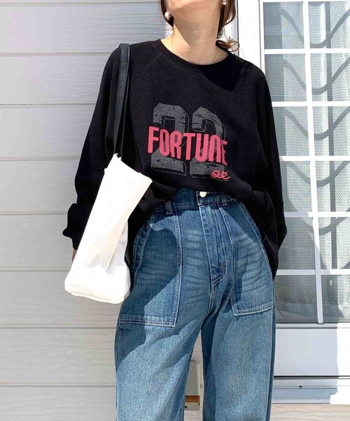 Q（キュー）の「ワッフルボリュームトップス（Tシャツ/カットソー・レディース・アイボリー/ブルー/ブラック・MEDIUM）」の17枚目の写真