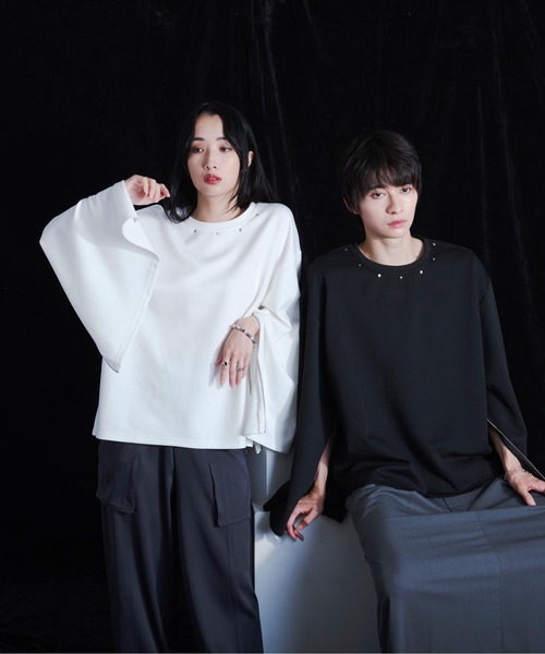 Ellno Loset（エルノロゼット）の「２WAYスタッズバックロゴロンT（Tシャツ/カットソー・メンズ・オフホワイト/ブラック・SMALL/MEDIUM/LARGE）」の12枚目の写真