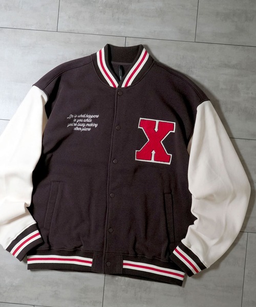 Ritzy(リッツィー)の「felt patch sweat stadium jacket/フェルトパッチ スウェット スタジアムジャケット レディース メンズ(スウェット・メンズ・ブラック/ネイビー/ブラウン・M/L/XL)」の2枚目の写真