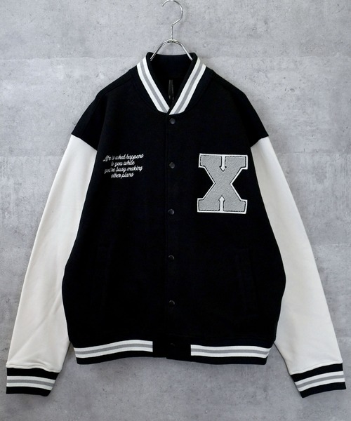 Ritzy(リッツィー)の「felt patch sweat stadium jacket/フェルトパッチ スウェット スタジアムジャケット レディース メンズ(スウェット・メンズ・ブラック/ネイビー/ブラウン・M/L/XL)」の4枚目の写真