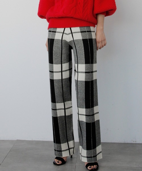 ELFRANK(エルフランク)の「《新色追加》チェック ニットパンツ ワイドパンツ ロング(その他パンツ・レディース・ブラック×グレー/ホワイト×ブラック/ブラック系その他/グレー系その他・FREE)」の16枚目の写真