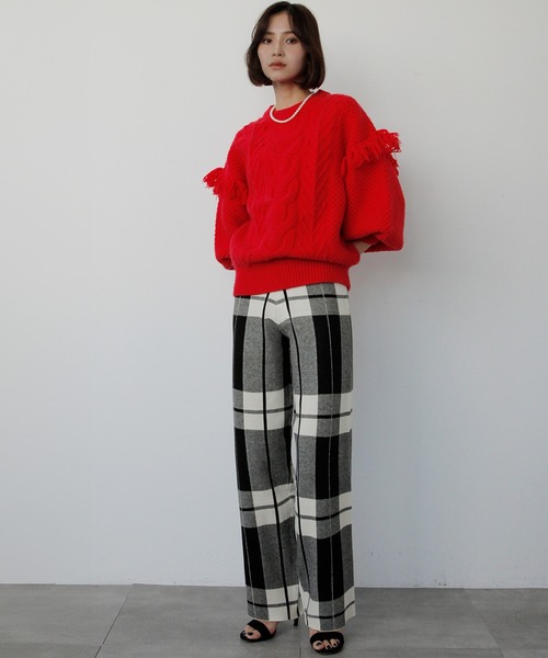 ELFRANK(エルフランク)の「《新色追加》チェック ニットパンツ ワイドパンツ ロング(その他パンツ・レディース・ブラック×グレー/ホワイト×ブラック/ブラック系その他/グレー系その他・FREE)」の14枚目の写真