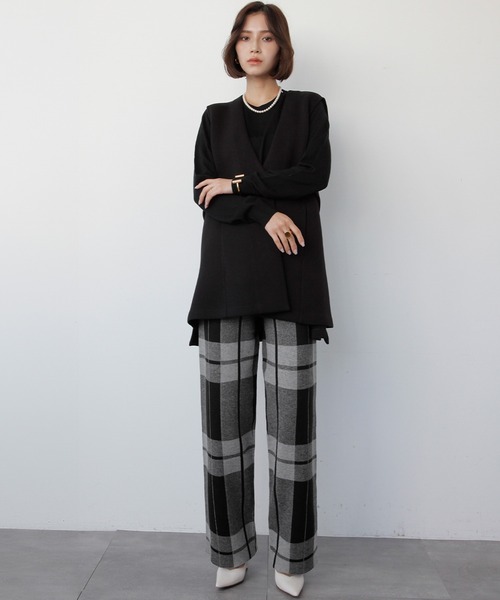 ELFRANK(エルフランク)の「《新色追加》チェック ニットパンツ ワイドパンツ ロング(その他パンツ・レディース・ブラック×グレー/ホワイト×ブラック/ブラック系その他/グレー系その他・FREE)」の10枚目の写真