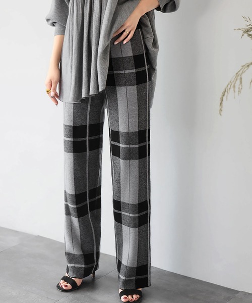 ELFRANK(エルフランク)の「《新色追加》チェック ニットパンツ ワイドパンツ ロング(その他パンツ・レディース・ブラック×グレー/ホワイト×ブラック/ブラック系その他/グレー系その他・FREE)」の9枚目の写真