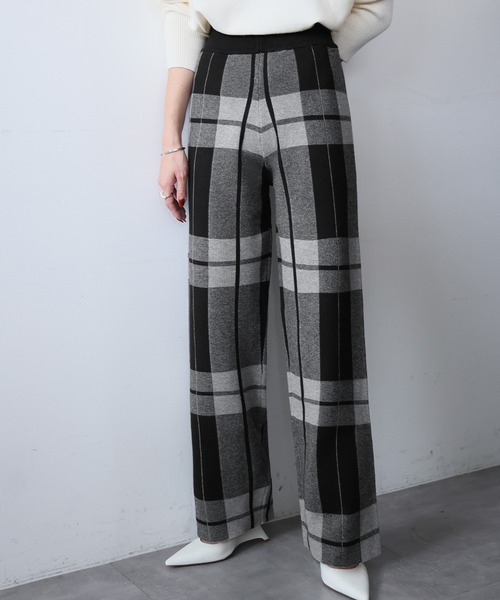 ELFRANK(エルフランク)の「《新色追加》チェック ニットパンツ ワイドパンツ ロング(その他パンツ・レディース・ブラック×グレー/ホワイト×ブラック/ブラック系その他/グレー系その他・FREE)」の7枚目の写真
