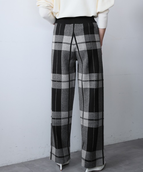 ELFRANK(エルフランク)の「《新色追加》チェック ニットパンツ ワイドパンツ ロング(その他パンツ・レディース・ブラック×グレー/ホワイト×ブラック/ブラック系その他/グレー系その他・FREE)」の6枚目の写真