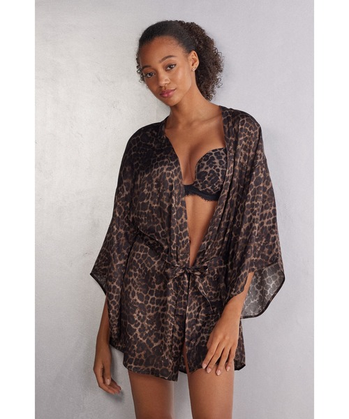 セール】Luxurious Leopard ビスコースサテン キモノガウン（ガウン