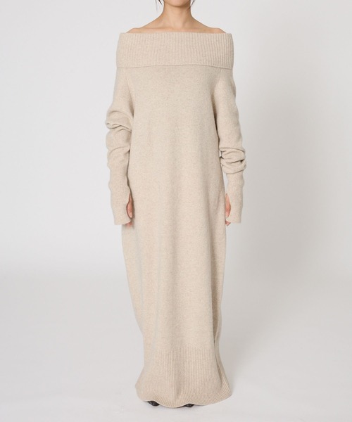 BABYLONE バビロン オフショルロングニットワンピース ベージュ BABYLONE（バビロン）の「オフショルロングニットワンピース