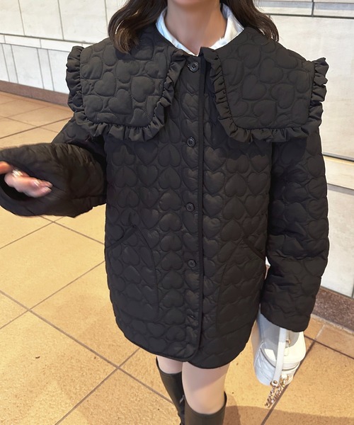 apres jour(アプレジュール)の「ハートキルティングアウター【ZOZOTOWN限定アイテム】(ブルゾン・レディース・ブラック/アイボリー/ピンク・フリー/X-LARGE)」の14枚目の写真