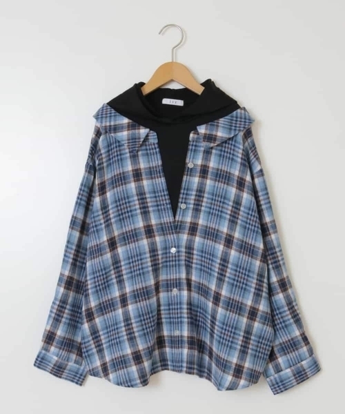 a.v.v（アーヴェヴェ）の「[160]フーディーパーカーシャツレイヤードトップス（シャツ/ブラウス・キッズ・ブラック/ブルー・160）」の3枚目の写真