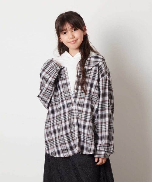 a.v.v（アーヴェヴェ）の「[160]フーディーパーカーシャツレイヤードトップス（シャツ/ブラウス・キッズ・ブラック/ブルー・160）」の12枚目の写真