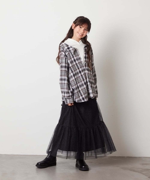 a.v.v（アーヴェヴェ）の「[160]フーディーパーカーシャツレイヤードトップス（シャツ/ブラウス・キッズ・ブラック/ブルー・160）」の17枚目の写真