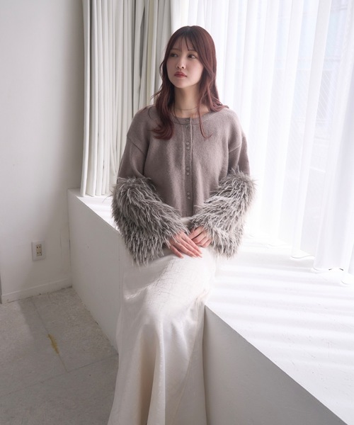 mellowneon（メロウネオン）の「ファースリーブニットカーディガン/ニット/カーディガン/ファー（ニット/セーター・レディース・グレー/ブラウン/ベージュ・FREE）」の14枚目の写真