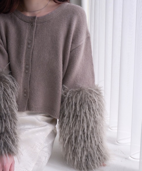 mellowneon（メロウネオン）の「ファースリーブニットカーディガン/ニット/カーディガン/ファー（ニット/セーター・レディース・グレー/ブラウン/ベージュ・FREE）」の13枚目の写真