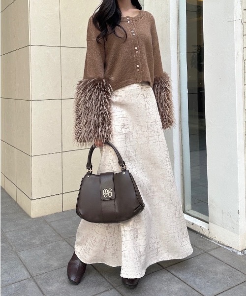 mellowneon（メロウネオン）の「ファースリーブニットカーディガン/ニット/カーディガン/ファー（ニット/セーター・レディース・グレー/ブラウン/ベージュ・FREE）」の6枚目の写真