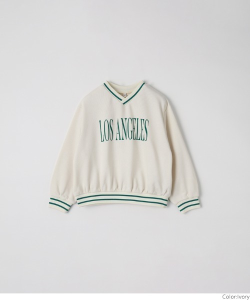 coca（coca）（コカ）の「【WEB限定セール】キッズ ラインリブ Vネックプリントロゴスウェット（スウェット・キッズ・ブラック/アイボリー・120/130/140/150）」の13枚目の写真