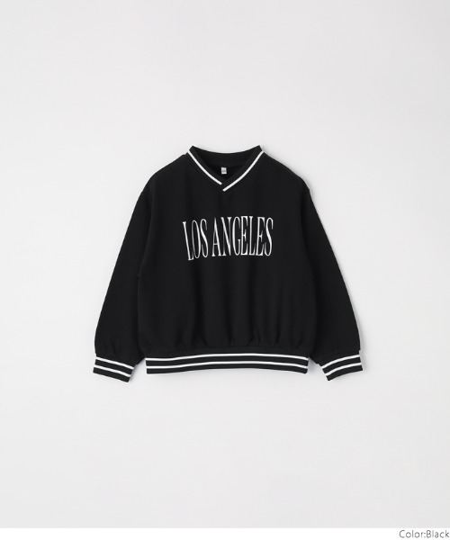 coca（coca）（コカ）の「【WEB限定セール】キッズ ラインリブ Vネックプリントロゴスウェット（スウェット・キッズ・ブラック/アイボリー・120/130/140/150）」の14枚目の写真