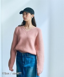 畦編みニット ニット Vネック プルオーバー」に該当するファッション