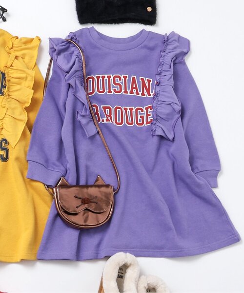 BREEZE(ブリーズ)の「カレッジフリルワンピース(ワンピース・キッズ・パープル/マスタード/グレー・100/80/90/110/120/130/140)」の1枚目の写真