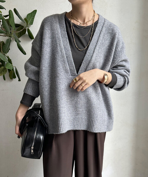 DouDou（ドゥドゥ）の「深Vニットプルオーバー（ニット/セーター・レディース・グレー/ブルー/ベージュ・FREE）」の15枚目の写真