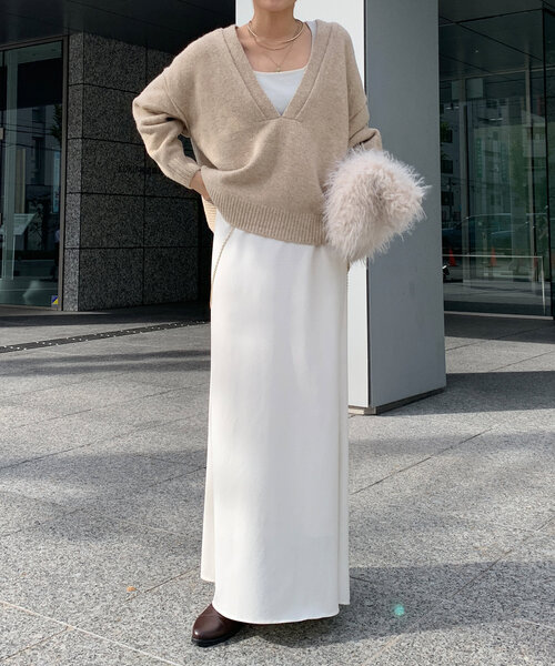 DouDou（ドゥドゥ）の「深Vニットプルオーバー（ニット/セーター・レディース・グレー/ブルー/ベージュ・FREE）」の18枚目の写真