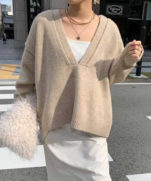 DouDou（ドゥドゥ）の「深Vニットプルオーバー（ニット/セーター・レディース・グレー/ブルー/ベージュ・FREE）」の22枚目の写真