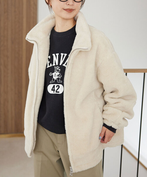 SLOBE IENA（スローブイエナ）の「《追加》ウール混ボアスタンドコクーンブルゾン（その他アウター・レディース・アイボリー/チャコールグレー・36/38）」の6枚目の写真