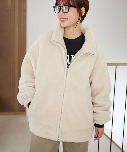 SLOBE IENA（スローブイエナ）の「《追加》ウール混ボアスタンドコクーンブルゾン（その他アウター・レディース・アイボリー/チャコールグレー・36/38）」の8枚目の写真