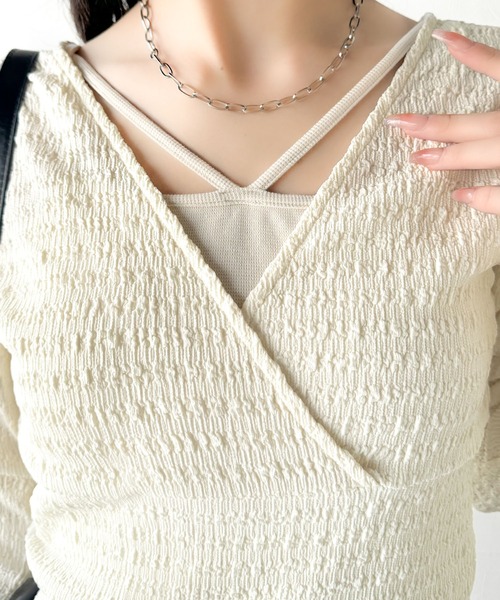classicalelf(クラシカルエルフ)の「スタイルアップが叶う!リボンカシュクールジャガードカットソー(フレアスリーブ)(Tシャツ/カットソー・レディース・アイボリー/グレイッシュベージュ/ブラック・X-LARGE/SMALL/MEDIUM/LARGE)」の13枚目の写真