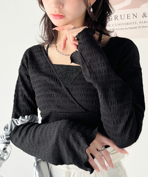 classicalelf(クラシカルエルフ)の「スタイルアップが叶う!リボンカシュクールジャガードカットソー(フレアスリーブ)(Tシャツ/カットソー・レディース・アイボリー/グレイッシュベージュ/ブラック・X-LARGE/SMALL/MEDIUM/LARGE)」の8枚目の写真
