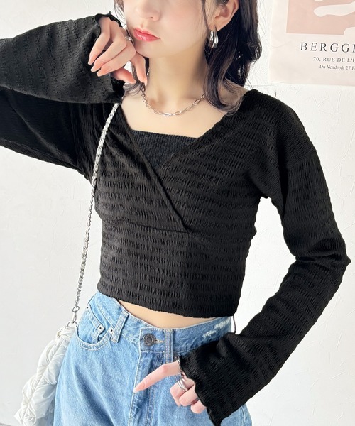 classicalelf(クラシカルエルフ)の「スタイルアップが叶う!リボンカシュクールジャガードカットソー(フレアスリーブ)(Tシャツ/カットソー・レディース・アイボリー/グレイッシュベージュ/ブラック・X-LARGE/SMALL/MEDIUM/LARGE)」の6枚目の写真