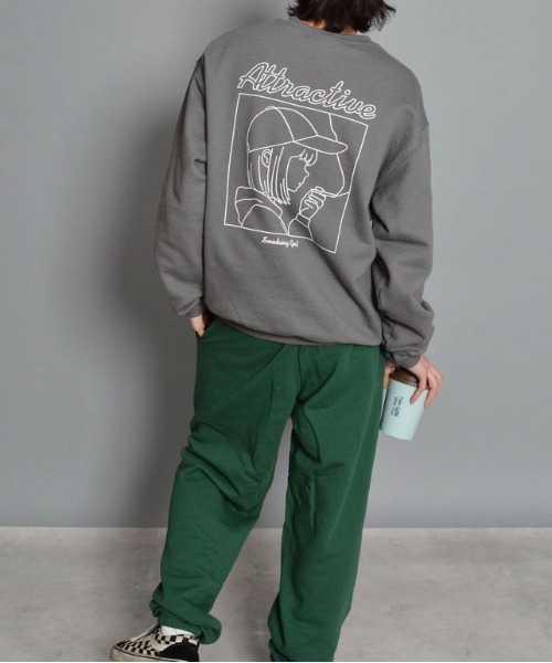 MODISH GAZE(モディシュガゼ)の「【MODISH GAZE】8oz裏起毛スモーキングガール線画イラストスウェット(スウェット・メンズ・チャコールグレー/ホワイト/ブラック・X-LARGE/LARGE/MEDIUM)」の13枚目の写真
